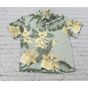 Rainforest Cafe Button Front Shirt Medium Short Sleeve Green Tropical MENS SZ XL
